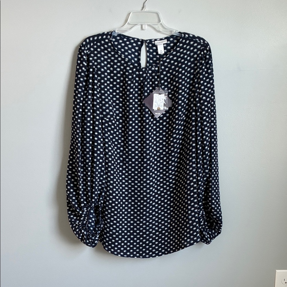Ava & Viv Navy and White Patterned Top
